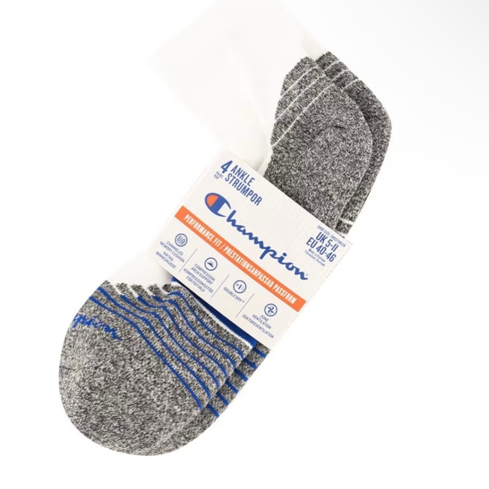 Champion Men's Performance Fit Ankle Socks 4-Pairs Size 6-12 Cushioned Sole - Picture 2 of 4